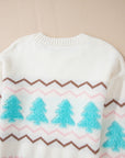 Christmas Tree Ribbed Hem Dropped Shoulder Sweater