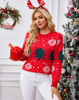 Christmas Tree Round Neck Long Sleeve Sweater