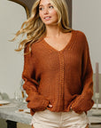 Rosy Brown BiBi V-Neck Cable Knit Sweater