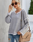 Dark Gray Round Neck Dropped Shoulder Sweater