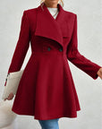 Collared Neck Button Up Long Sleeve Coat