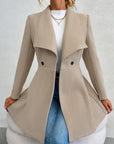 Collared Neck Button Up Long Sleeve Coat