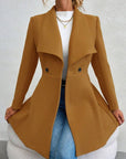 Collared Neck Button Up Long Sleeve Coat