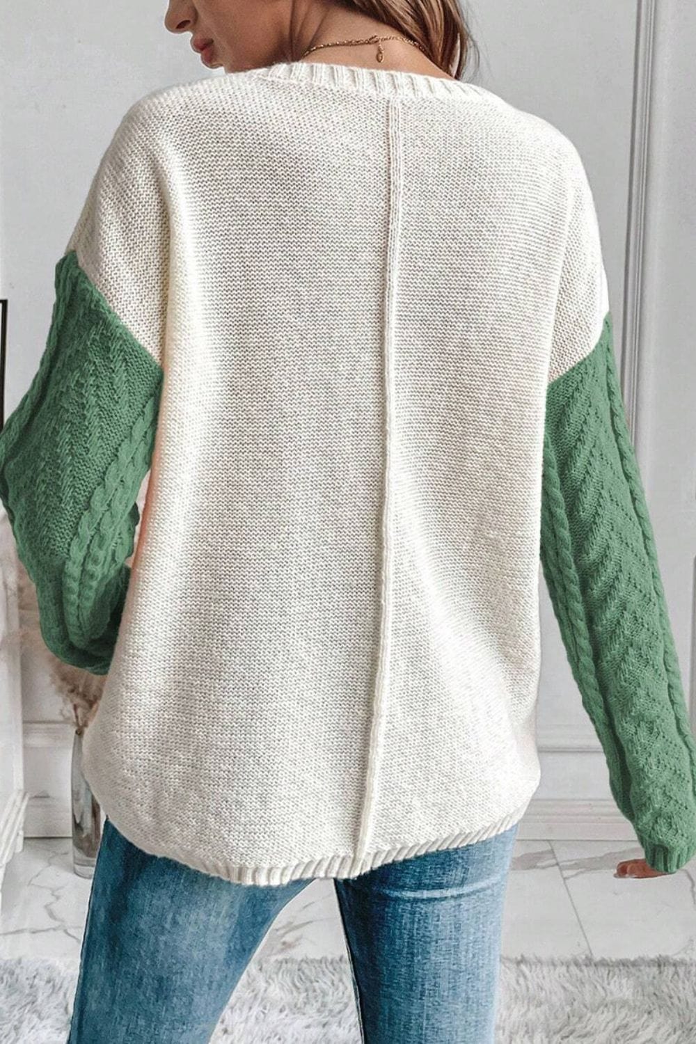 Gray Color Block Round Neck Long Sleeve Sweater