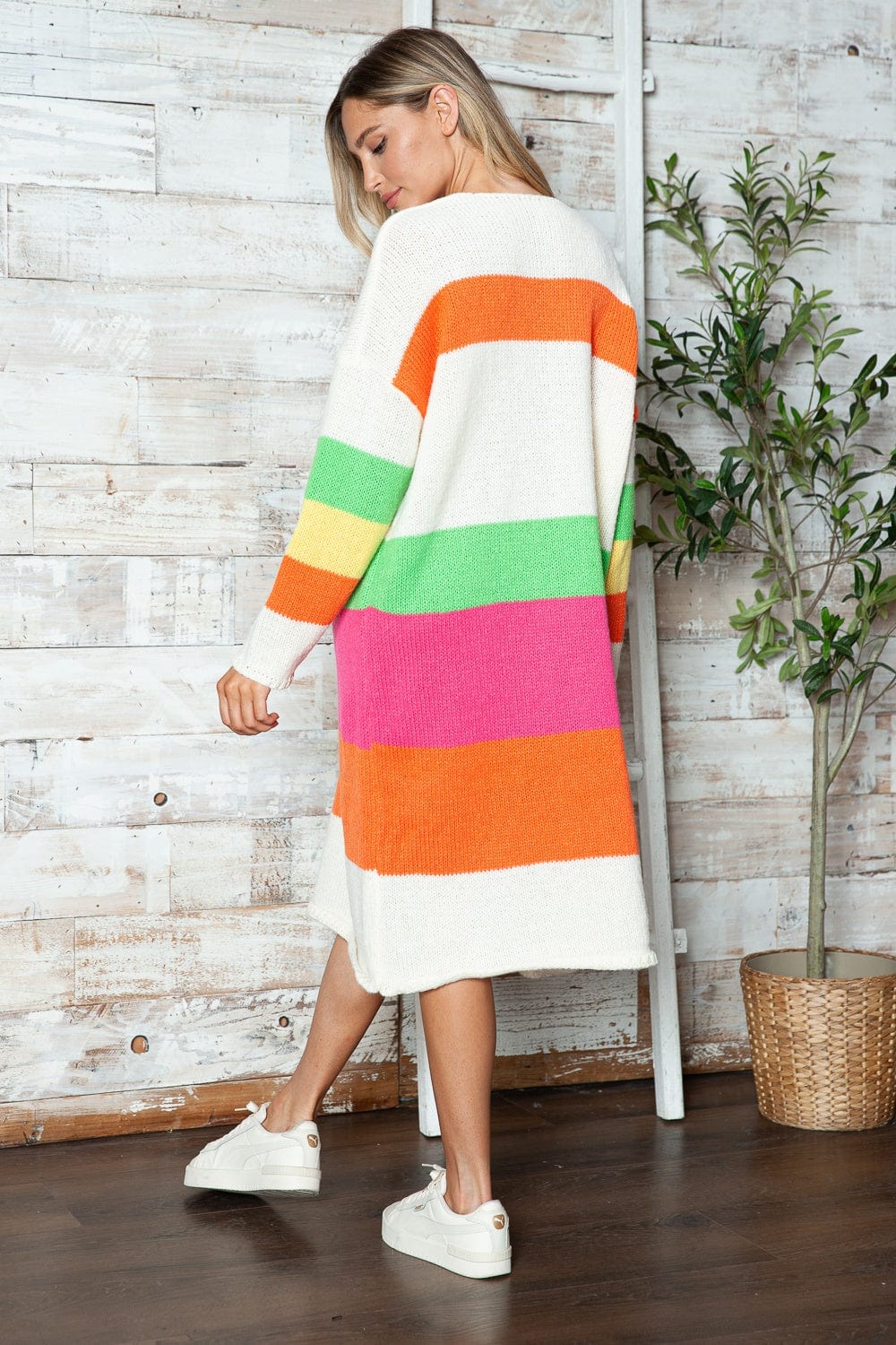 Color Block V-Neck Long Sleeve Sweater Dress