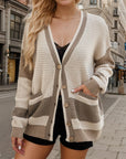 Rosy Brown Contrast Button Up Long Sleeve Cardigan