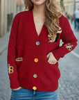 Contrast Button V-Neck Long Sleeve Cardigan