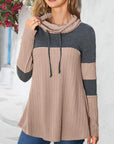 Contrast Drawstring Long Sleeve Top