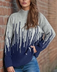 Contrast Mock Neck Long Sleeve Sweater