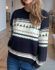 Contrast Round Neck Dropped Shoulder Sweater