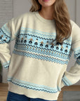 Contrast Round Neck Dropped Shoulder Sweater