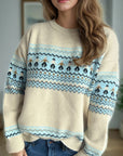 Contrast Round Neck Dropped Shoulder Sweater