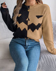 Contrast Round Neck Long Sleeve Sweater