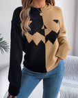 Contrast Round Neck Long Sleeve Sweater