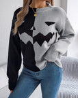 Contrast Round Neck Long Sleeve Sweater