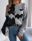 Contrast Round Neck Long Sleeve Sweater