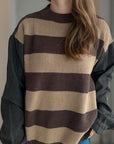 Contrast Round Neck Long Sleeve Sweater