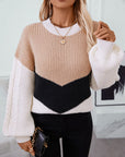 Contrast Round Neck Long Sleeve Sweater