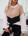 Contrast Round Neck Long Sleeve Sweater