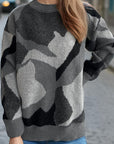 Contrast Round Neck Long Sleeve Sweater