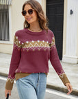 Contrast Round Neck Long Sleeve Sweater