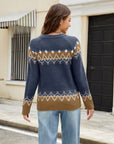 Contrast Round Neck Long Sleeve Sweater