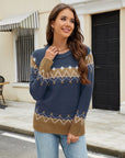 Contrast Round Neck Long Sleeve Sweater