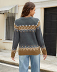 Contrast Round Neck Long Sleeve Sweater