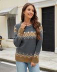 Contrast Round Neck Long Sleeve Sweater