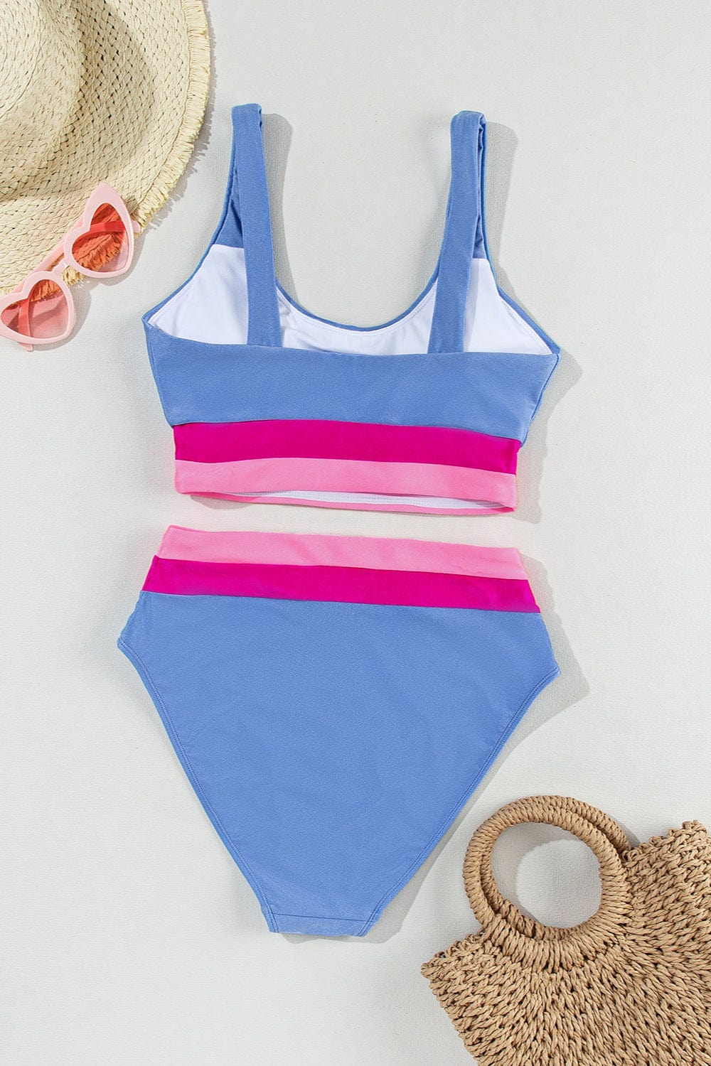 Light Gray Contrast Scoop Neck Two-Piece Swim Set