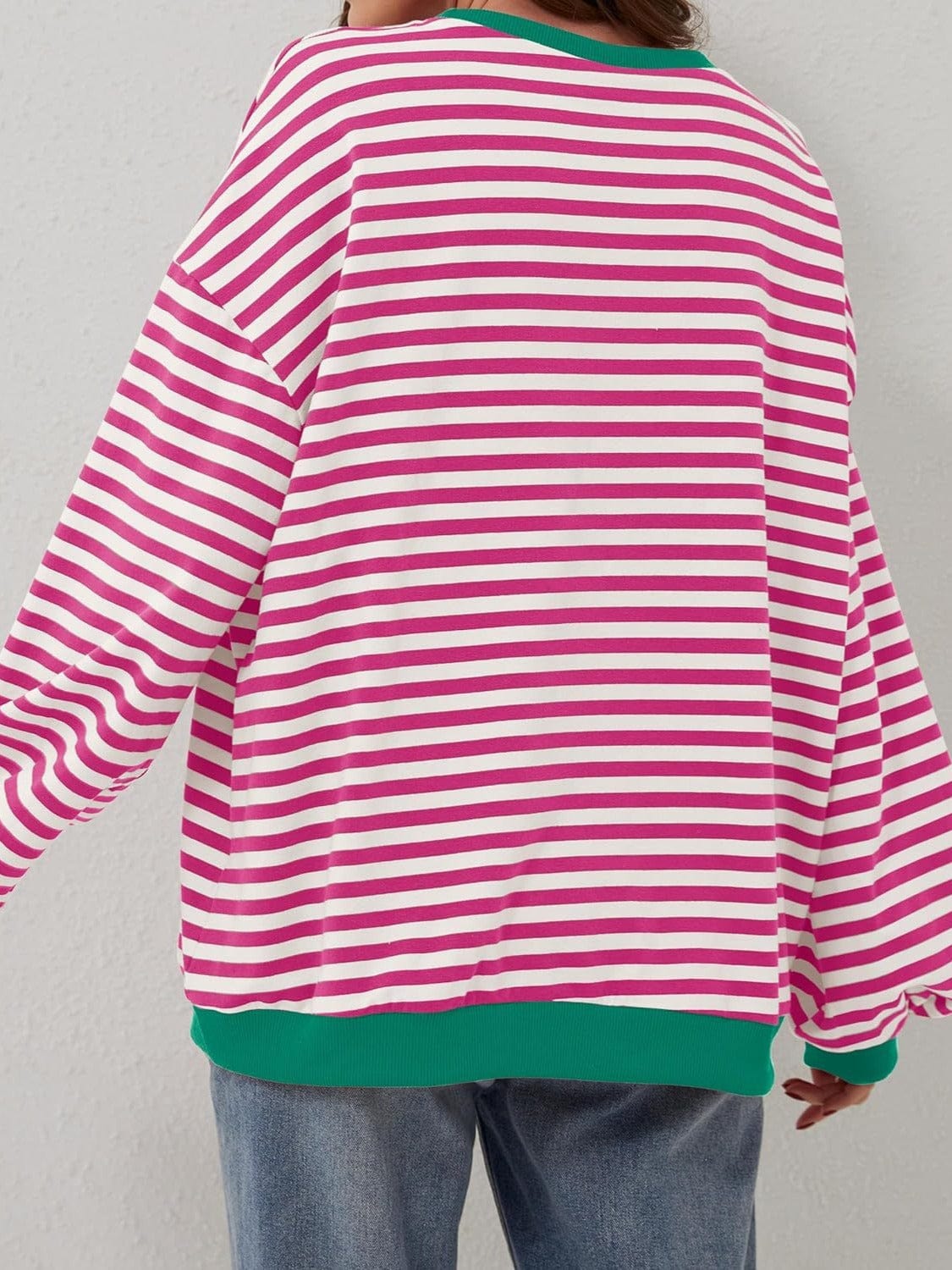 Light Gray Contrast Striped Long Sleeve Sweatshirt