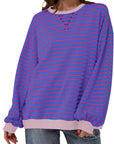 Dark Slate Blue Contrast Striped Long Sleeve Sweatshirt