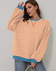 Gray Contrast Striped Long Sleeve Sweatshirt