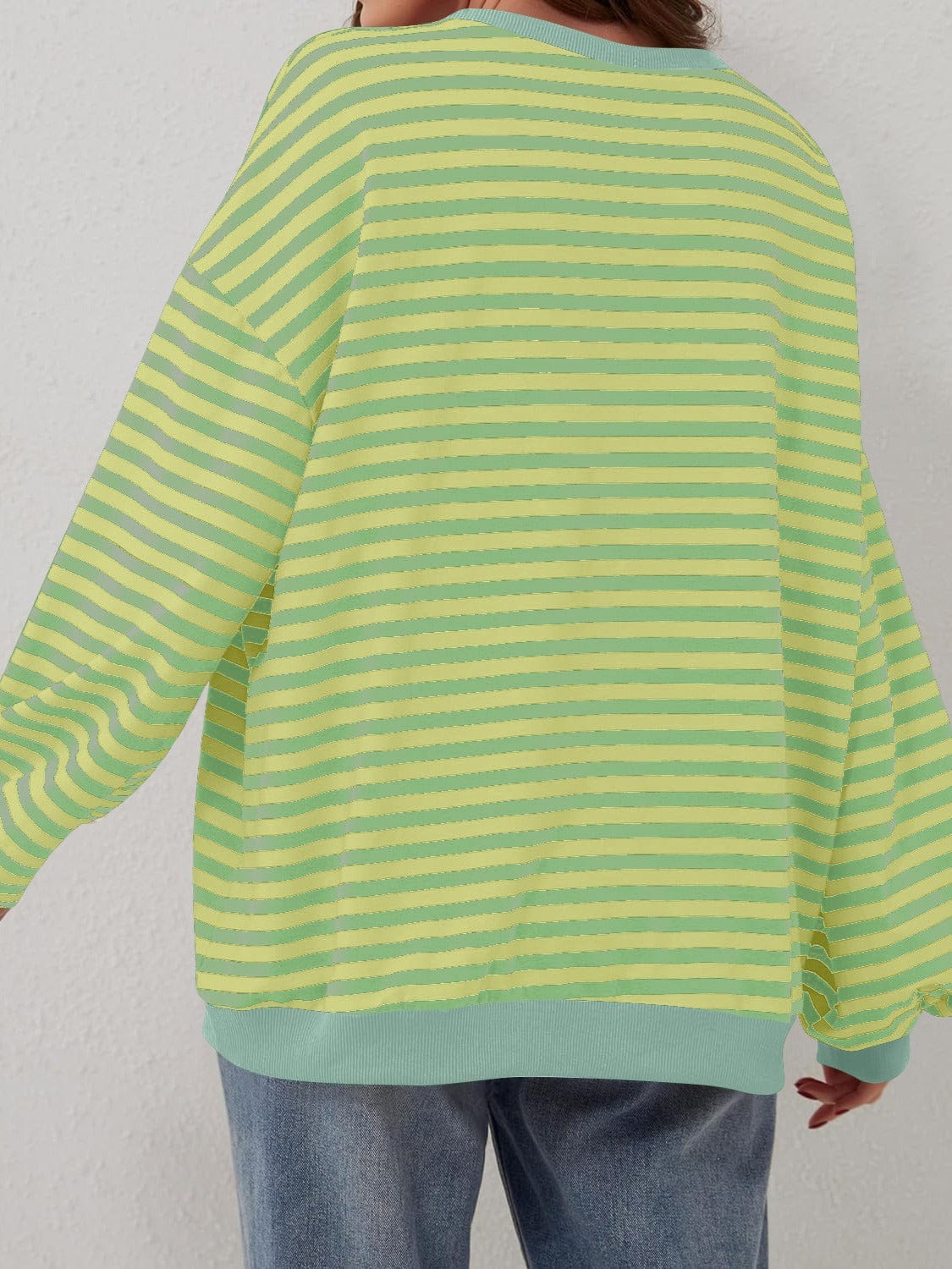 Dark Sea Green Contrast Striped Long Sleeve Sweatshirt