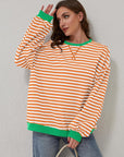 Gray Contrast Striped Long Sleeve Sweatshirt