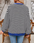 Gray Contrast Striped Long Sleeve Sweatshirt