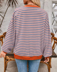 Rosy Brown Contrast Striped Long Sleeve Sweatshirt