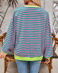 Rosy Brown Contrast Striped Long Sleeve Sweatshirt