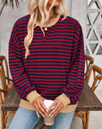 Dark Gray Contrast Striped Long Sleeve Sweatshirt