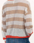 Contrast Striped Round Neck Long Sleeve Knit Top