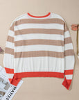 Contrast Striped Round Neck Long Sleeve Knit Top