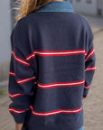 Contrast Stripes Round Neck Long Sleeve Sweater