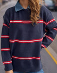 Contrast Stripes Round Neck Long Sleeve Sweater