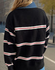 Contrast Stripes Round Neck Long Sleeve Sweater