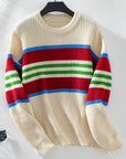 Contrast Stripes Round Neck Long Sleeve Sweater