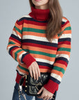 Contrast Stripes Turtleneck Long Sleeve Sweater