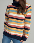 Contrast Stripes Turtleneck Long Sleeve Sweater