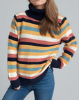 Contrast Stripes Turtleneck Long Sleeve Sweater