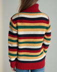 Contrast Stripes Turtleneck Long Sleeve Sweater