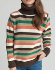 Contrast Stripes Turtleneck Long Sleeve Sweater